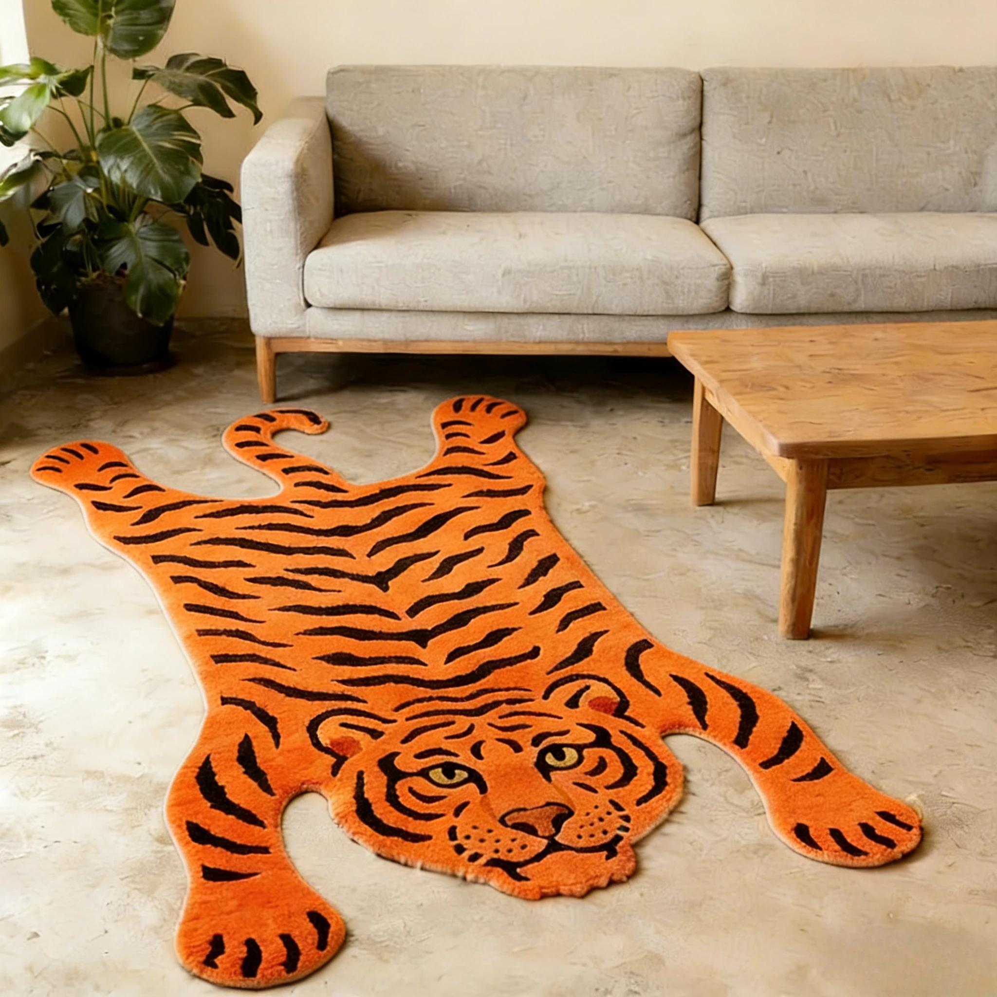 Tijgerprint Pluizig Vloerkleed Niet-Glijdend Zacht Pluche Tapijt Onregelmatig Shaggy Kunstbont Vloermat Voor Woonkamer Slaapkamer Decoratie 50x120cm