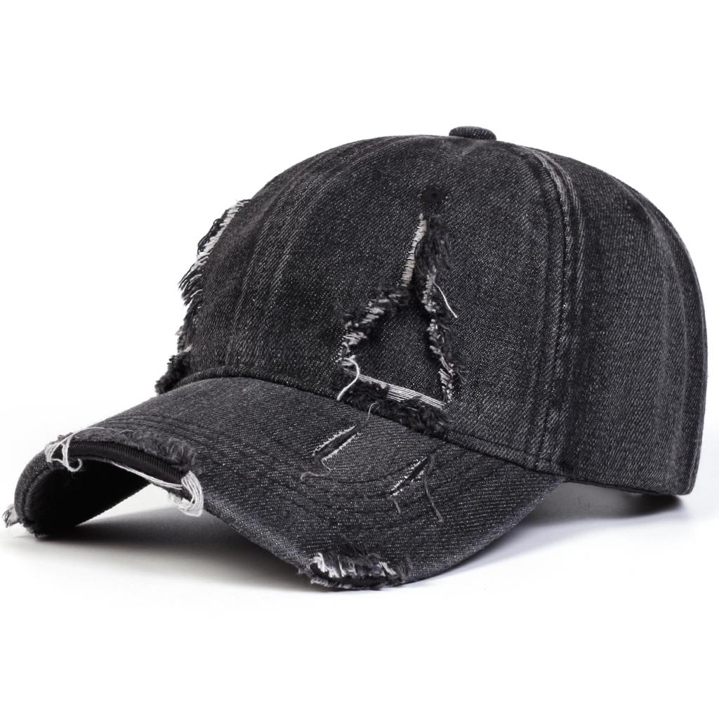 Men Vintage Edge Holes Denim Baseball Cap Outdoor Adjustable Sunscreen Leisure Hat Spring Autumn Travel Tourism Beach Vacation
