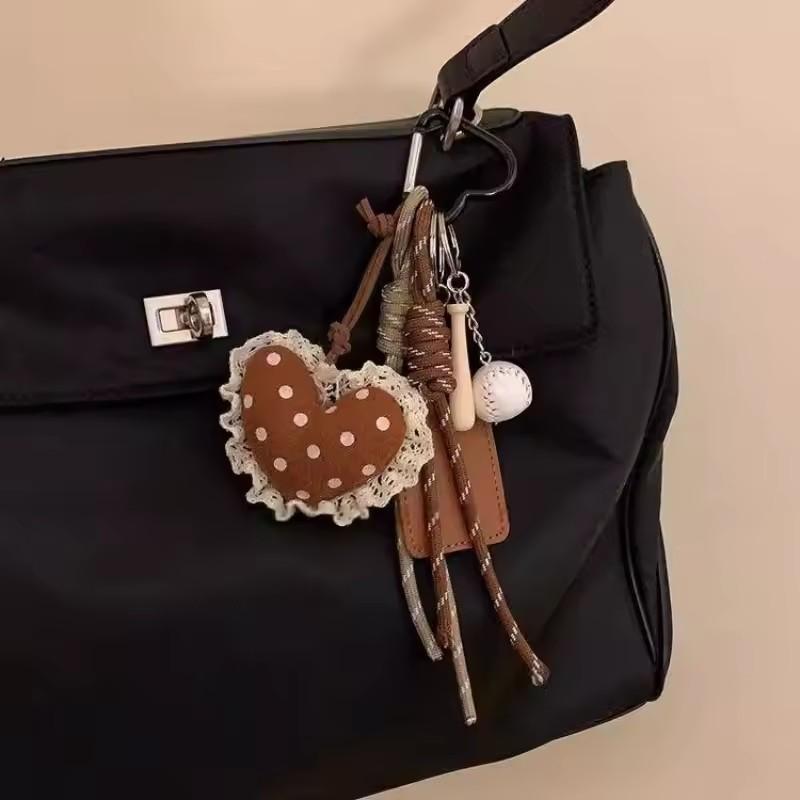 Fashion Rope Baseball Keychain Trendy Bag Hanging Lace Border Love Decoration Pendant Gift For Women