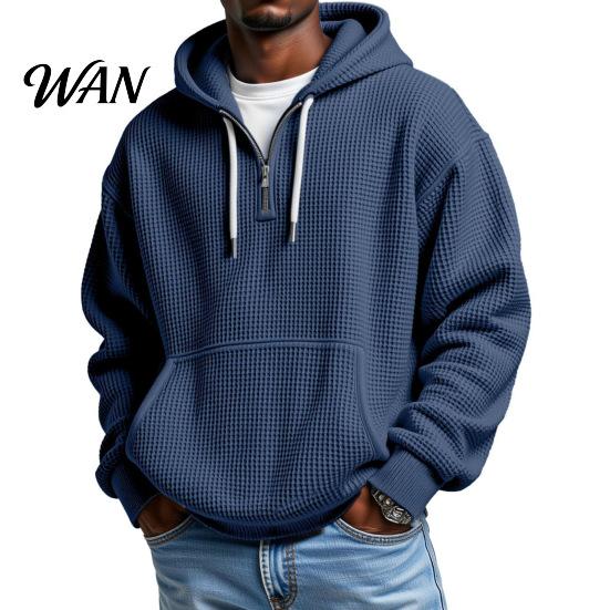 Easy Wear Versatile Outerwear Men Waffle Texture Sweatshirt, Loose Fit Long Sleeve Pullover Tops with Oversized Knit Sweatshirt for Front Pocket,