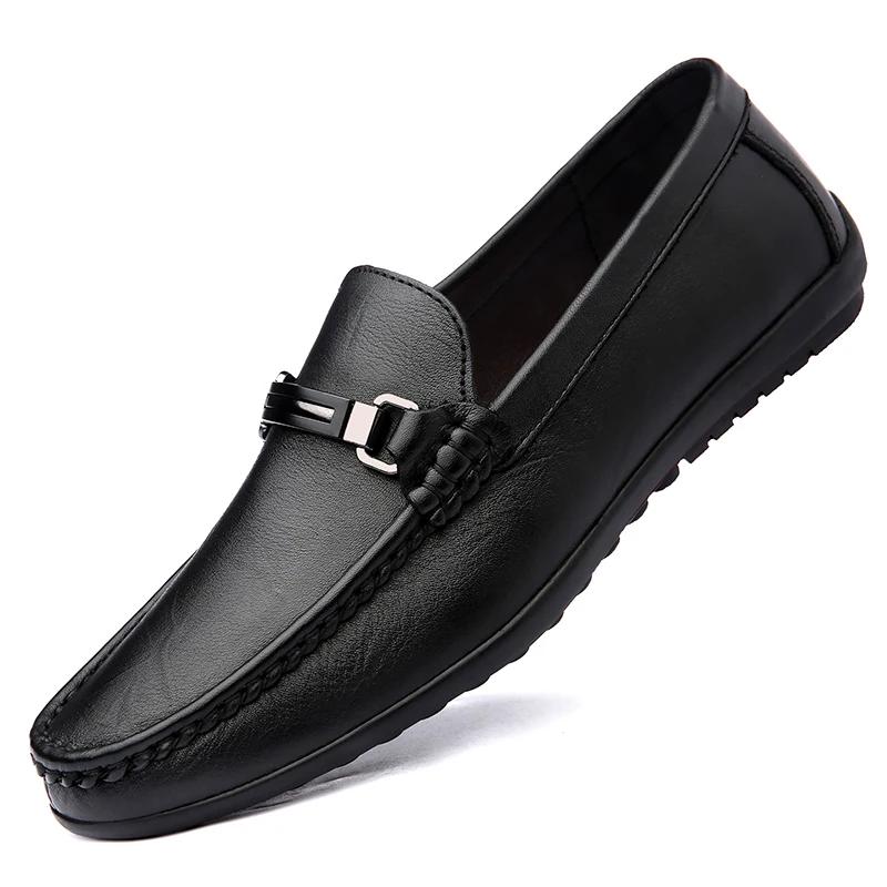 Fashion Summer Luxury Brand Loafers Genuine Leather Mens Shoes Slip On Flats Casual Shoes Man Moccasins Soft Sole Men Wedding Footwear