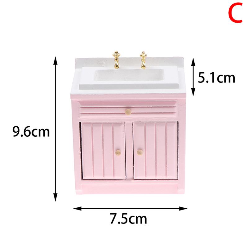 Wooden Wash Basin Cabinet With Hand Sink Miniature Furniture Toys For 1/12 Dollhouse Bathroom Kitchen Decoration