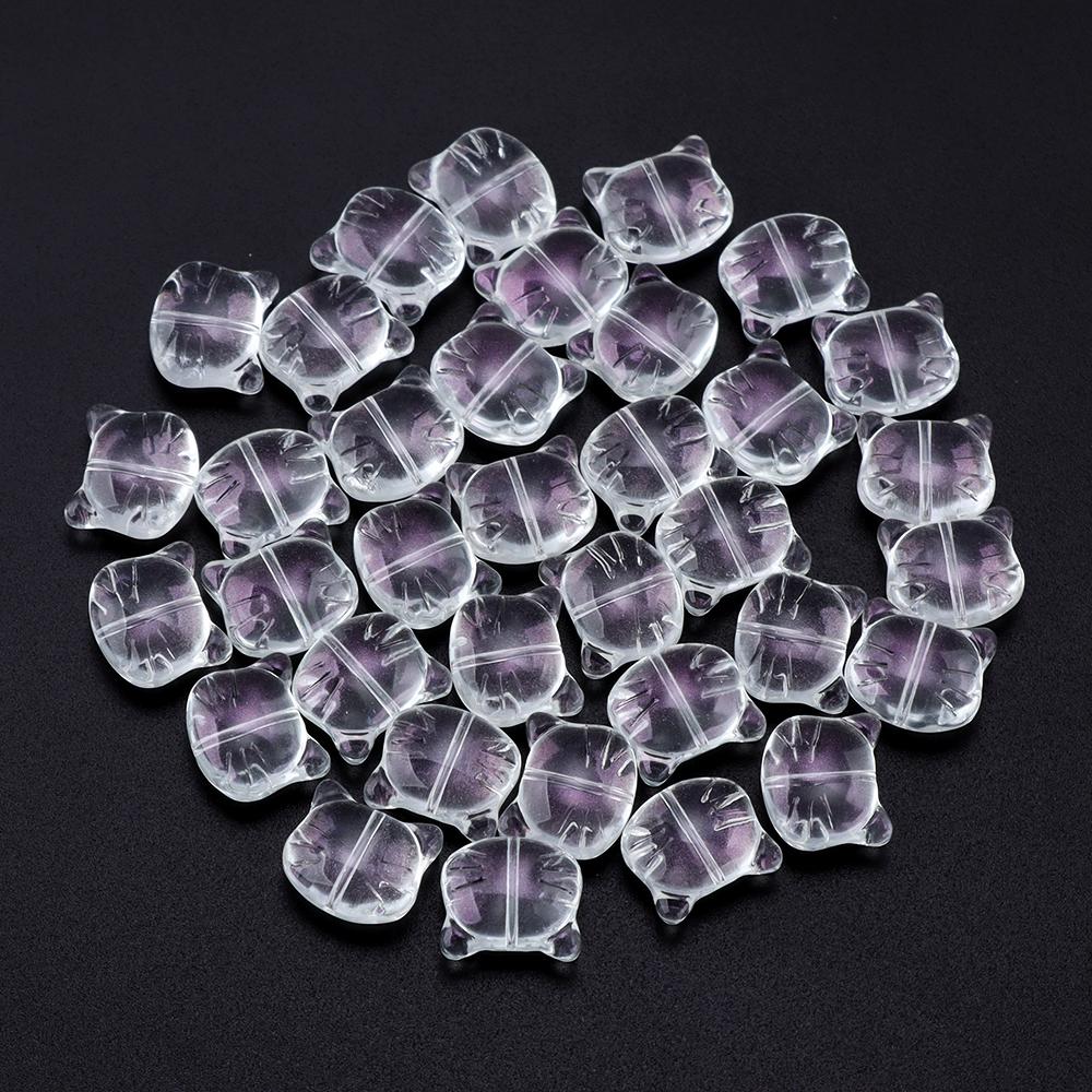 30Pcs Cat Head Glass Beads Cute Cartoon Kitten Lampwork Loose Bead for Jewelry Making Accessories DIY Bracelet Necklace Pendant