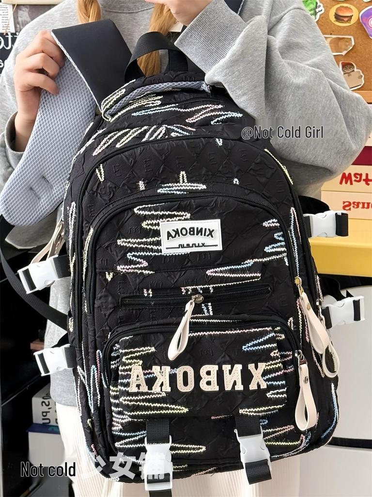 Cute Lightweight Rainbow Pleated Backpack for High School & Middle School Students