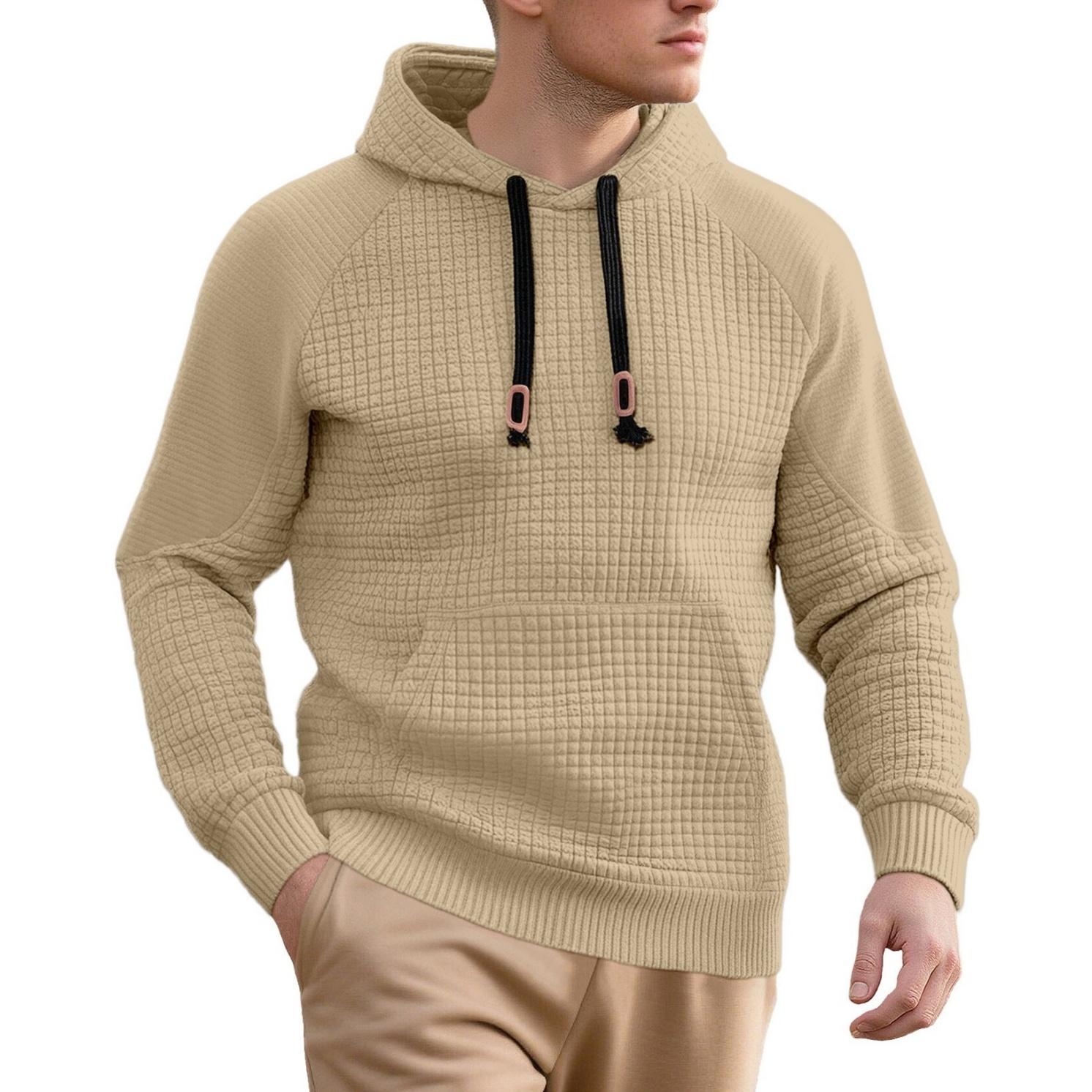 

Men s Casual Solid-color Sweater, Knitted Small Checkered Sweatshirt, Stand-up Collar Patchwork Style Thickened Sweatshirt XL хаки