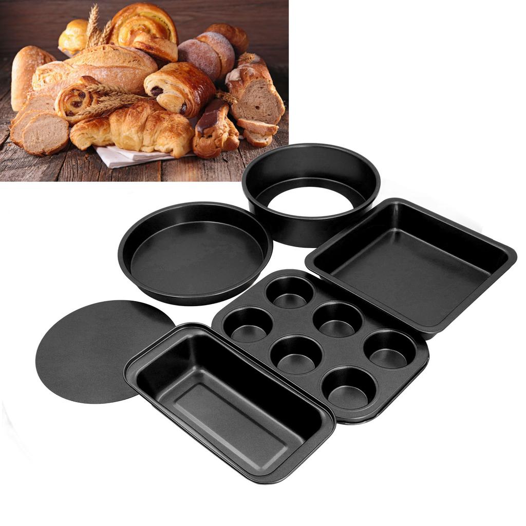 6pcs Baking Mold Set Loose Bottom Anti Stick Carbon Steel Cake Pizza Brd Pan for Home Kitchen