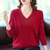 Herbst Damen Übergröße Pullover Locker V-Ausschnitt Strickware Strass Pullover Strickoberteil Stretch Jumper