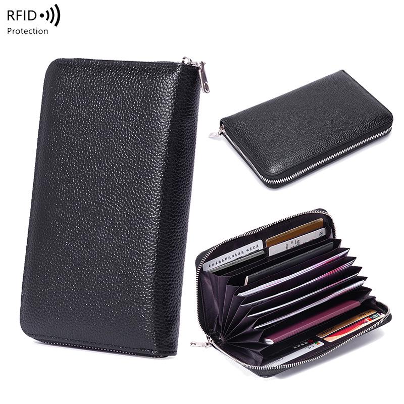Genuine Leather RFID Passport and Document Holder with Multi-Card Slots and Zipper Pocket for Men and Women