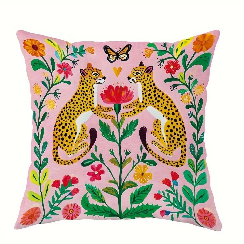 Home Decor Colorful Floral Animal Pattern Pillow Covers Pattern Cushion Cover Suitable For Sofa Bedroom Car Pillow Cover