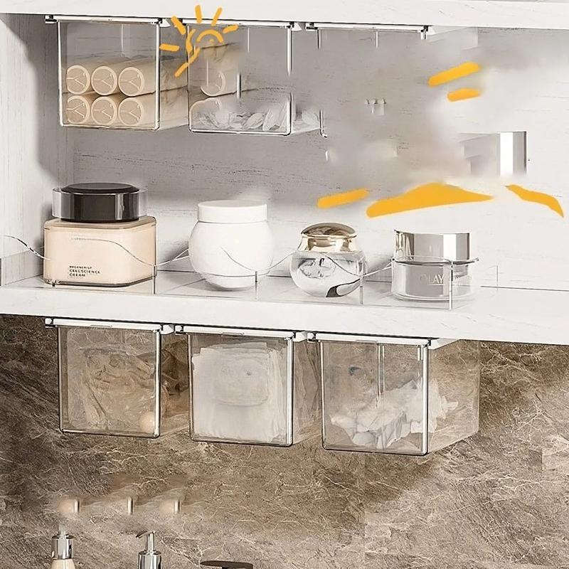 Clear Bathroom Storage Drawer, Under-Cabinet Pull-Out Organizer for Swabs, Makeup Storage Box with Transparent Design(1/2/3pcs)