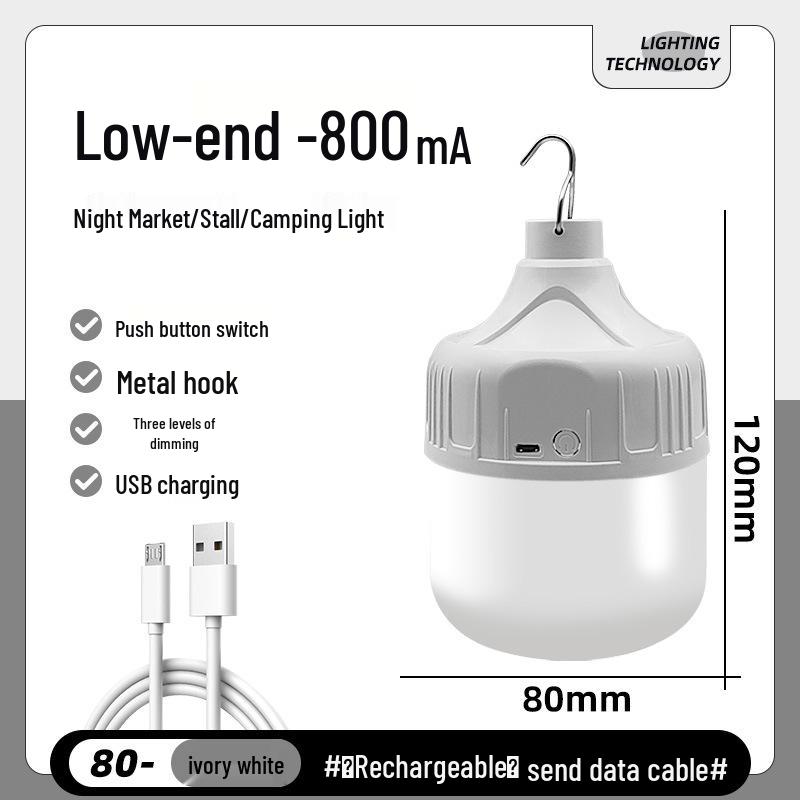 USB Rechargeable LED Emergency & Camping Light: Wireless, Energy-Saving Bulb for Outdoor Markets & Street Stalls
