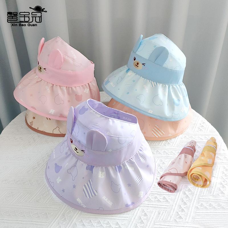 1095 summer cartoon bear children empty top hat outdoor shading sun protection hat girl cute big eaves bucket hat