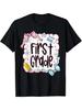 Black T-Shirt for 1St Grade Teachers Or Students - Features First Grade Design In Pink - Comfortable Loose Fit Casual Tee for Educators