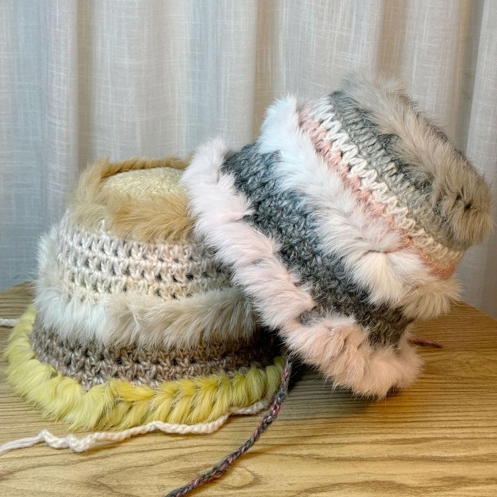Rabbit Fur Knitted Hat for Women  New Autumn and Winter Plush Fisherman Hat Fashionable and Versatile Face Showing Small Woolen Basin Hat
