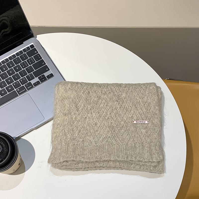 Alpaca Wool Korean Atmosphere Knitted Scarf Women'S Winter  Student Solid Color Versatile Warm Men Hairy Elegant And Generous