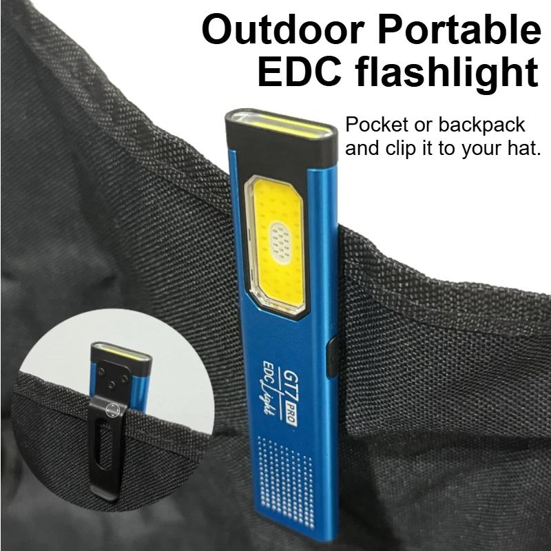 Powerful GT COB Work Light with Hat Clip USB-C Rechargeable EDC Flashlight Magnetic LED Lamp for Work Emergency Camping Walking
