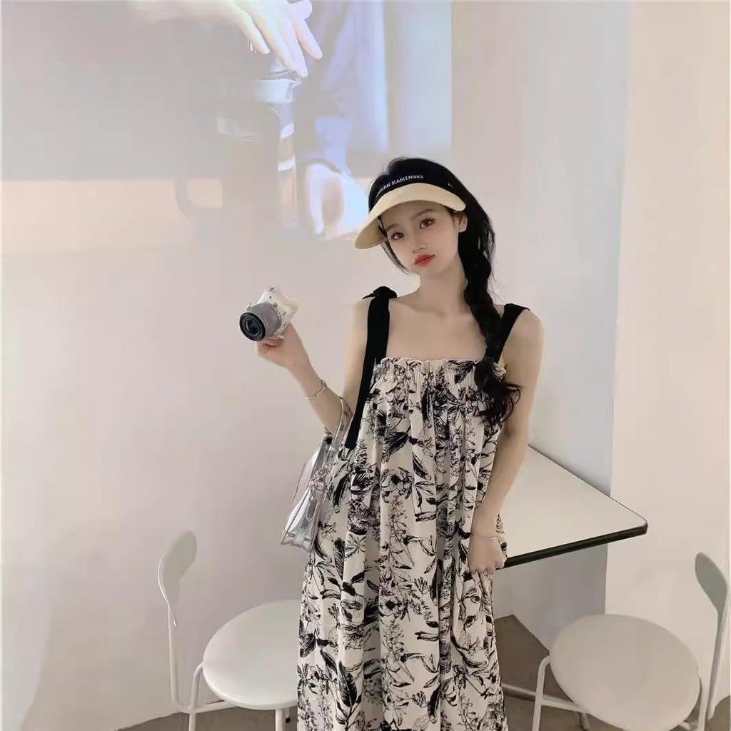 Damen Retro Tintenprint Schnür-Plissee-Camisole-Top