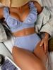 Sexy Striped Ruffle Bikini Swimsuit Women 2025 Two-piece Swimwear High Waisted Bikinis Sets Female Bathing Suit Push Up Monokini