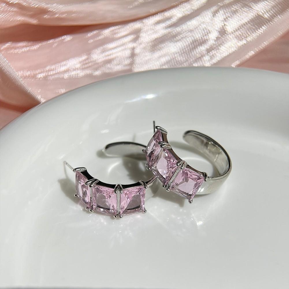 Pink Zircon Heart Bow Earrings for Women with Silver for Everyday Wear