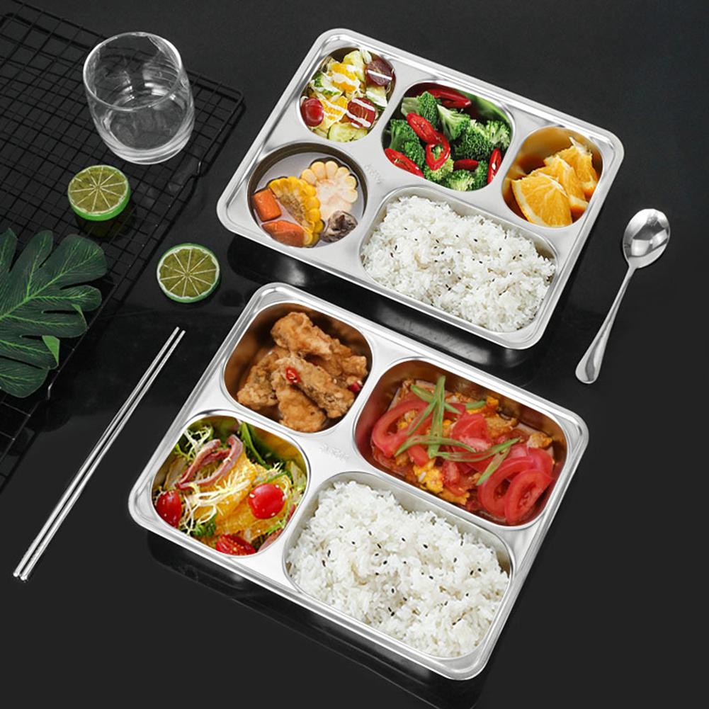 Dinner Plates Food Plate Stainless Steel 2/3/4/5 Grids Dinner Tray Dinnerware Divider Plate For School Lunch Container