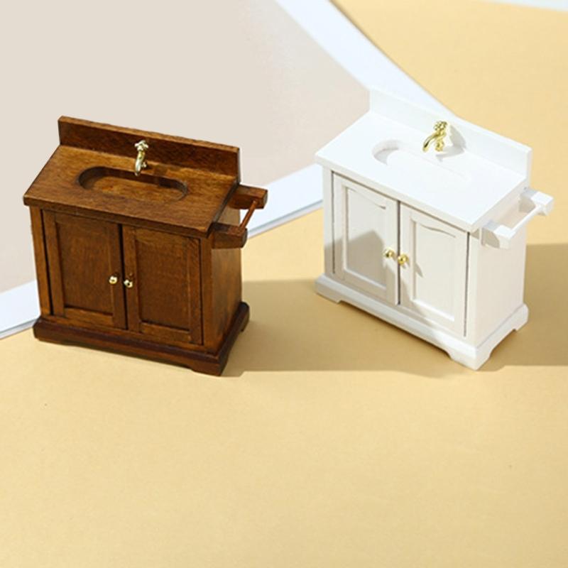 Realistic 1/16 Scale Wash Basin Cabinet for Dollhouses Bathroom or Kitchen Accessories