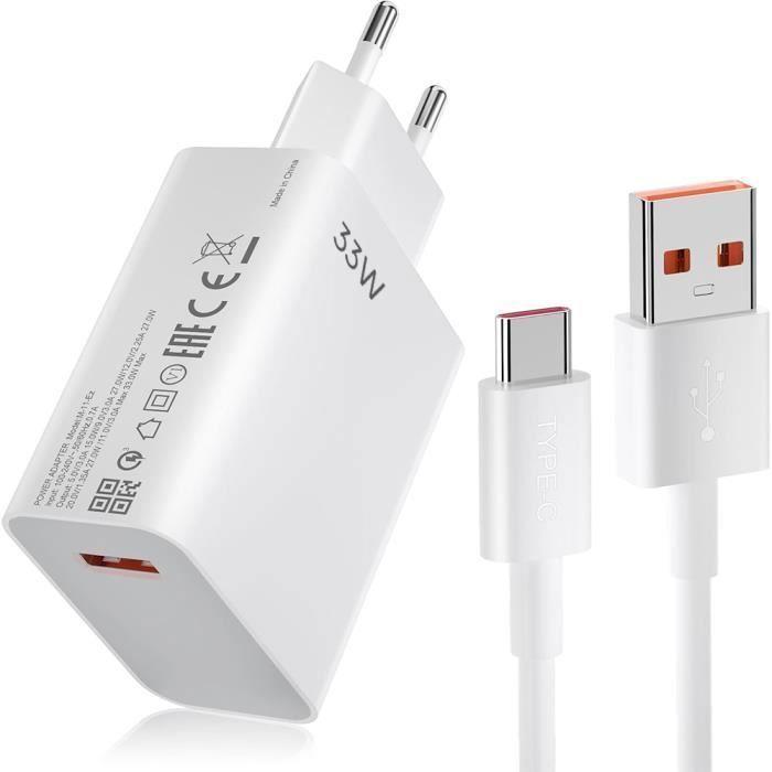 33W USB Fast Charger - E.F.Connection - 6A 1M USB-C Cable - White - Compatible Redmi Note 11/11S/11 Pro