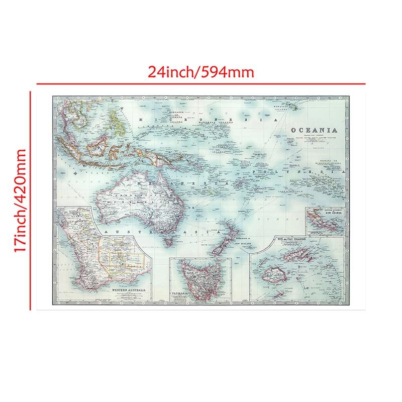 

Винтажная карта Океании, английская версия постеров, настенная картина для декора гостиной без рамки A2-59*42cm