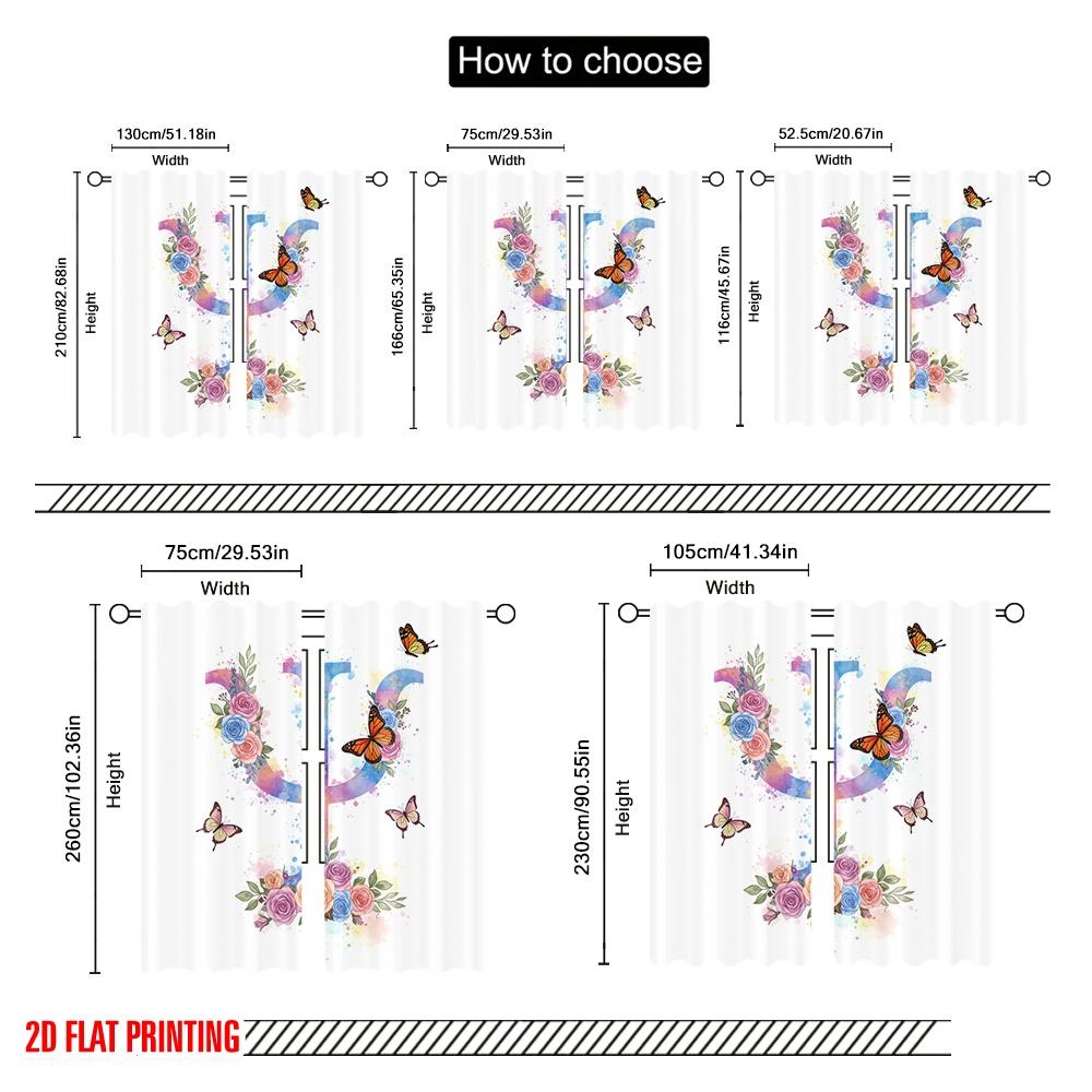 2pcs 2D flat printing Scene Curtains Psychology Butterfly Floral Polyester Without Electricity Festive Wall Decor for Indoor