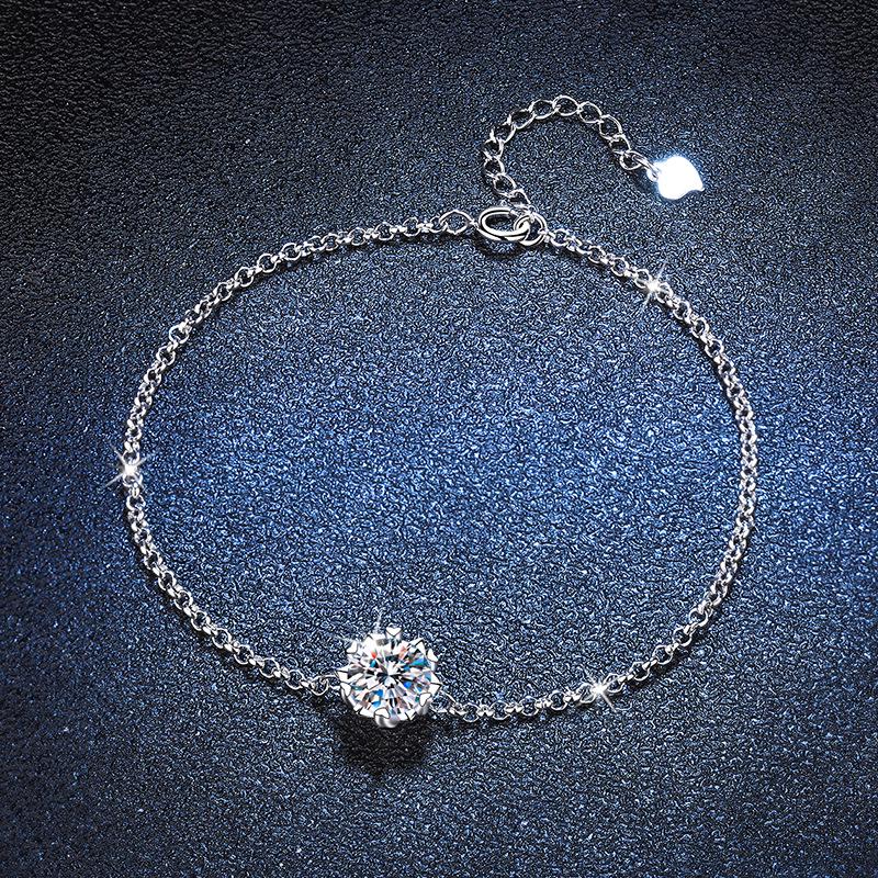 Moissanite Snowflake Bracelet: Women's S925 Silver Hexagram with One-Carat Stone, Exquisite Craftsmanship.