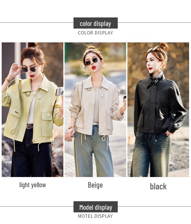 2025 Versatile Petite Leather Jacket: Spring/Autumn Fashion, Casual & Loose Fit Women's Coat HJ2507