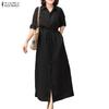 ZANZEA Women Casual Turn Down Collar Loose Long Sleeve Dress