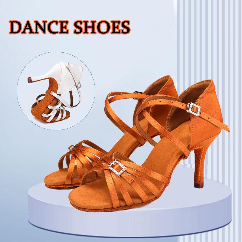 Satin Latin Dance Shoes High Heel Women's Ball Party Tango Modern Dance Shoes Soft Sole Heeled 8.5CM