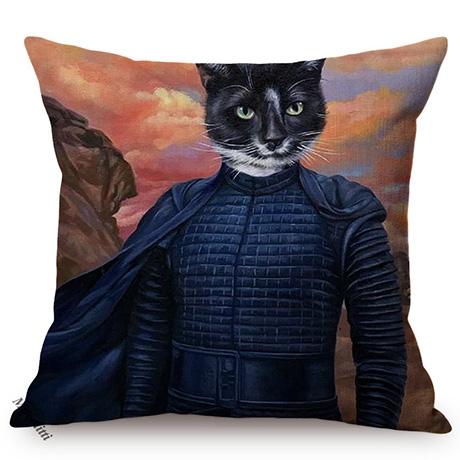 Cat Funky Portrait Style Sofa Decorative Throw Pillow Case Gentleman Animal Oil Painting Art Cotton Linen Cushion Cover Cojines