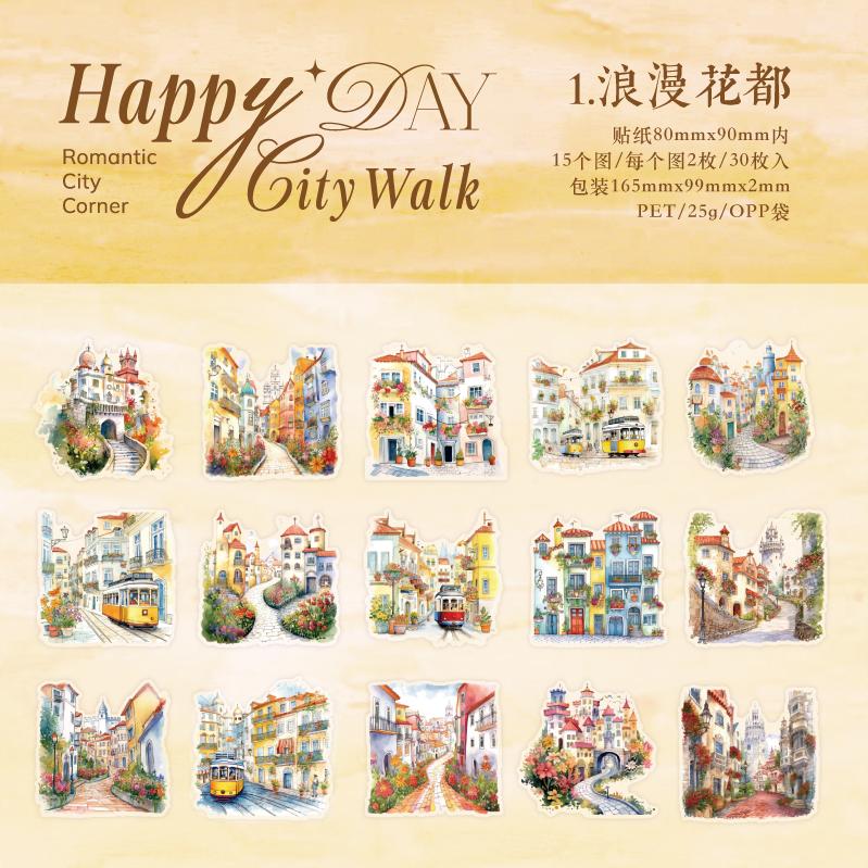 Journal GO 30pcs City Roaming Stickers DIY Scrapbooking City Travel Diary Planner Album Decoration Journal Kawaii Decals