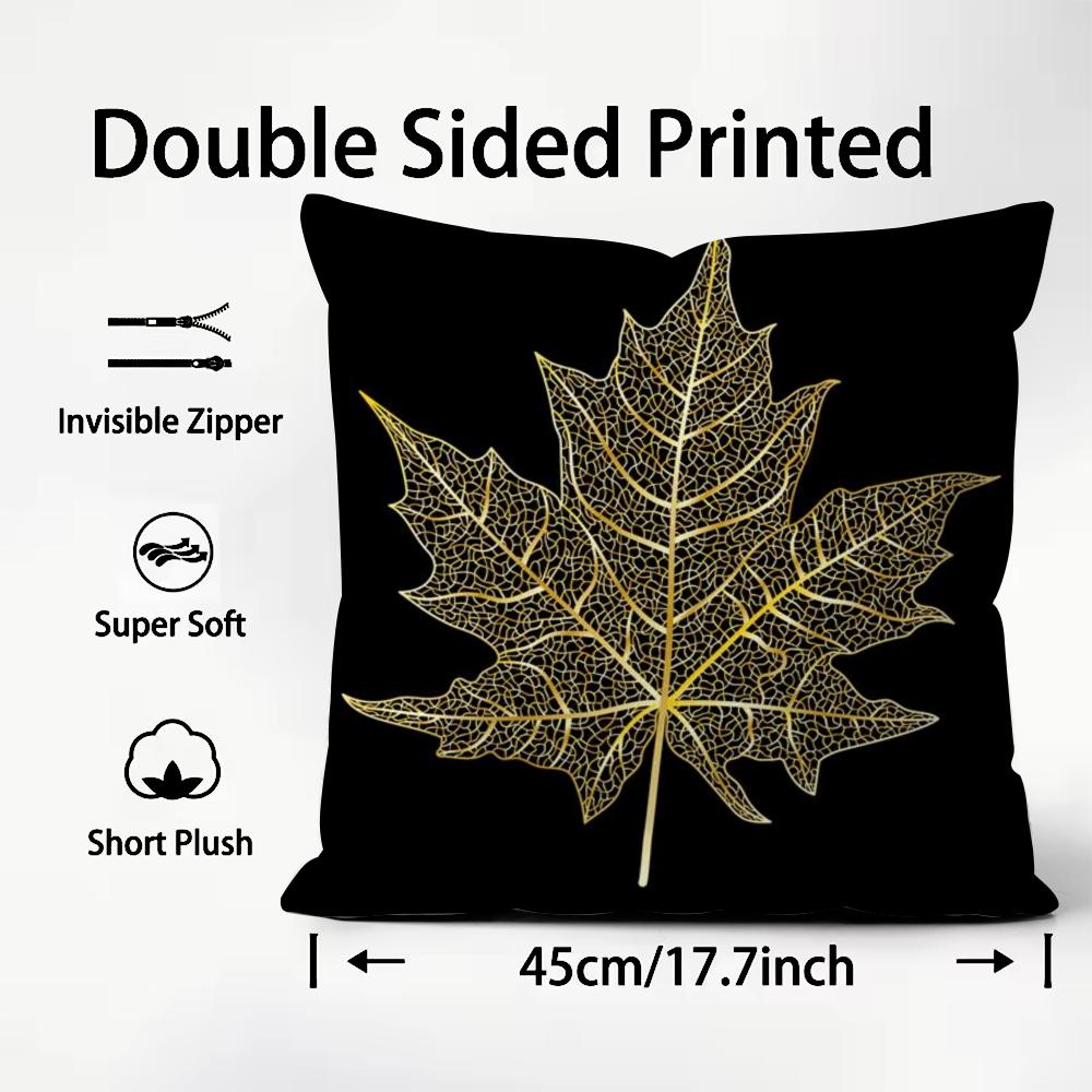 Golden Leaf Branch Pattern Cushion Cover Plush Fabric Soft DoubleSided Printed Sofa Warm Winter Home Child Gift Pillow Case