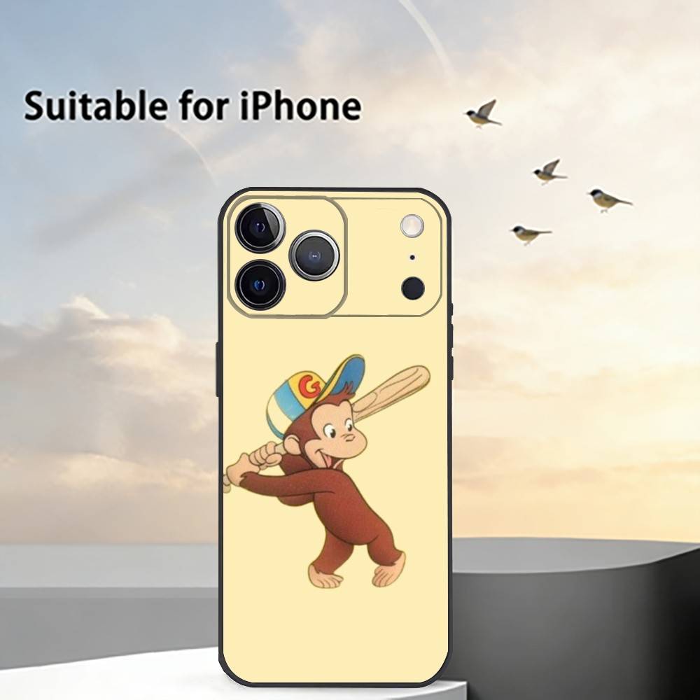 

Curious G-George M-Monkey Phone Case For iPhone 17,16,15,14,13,12,11 Plus,Pro Max,XS,Soft Silicone Black Cover iPhoneXSMAX