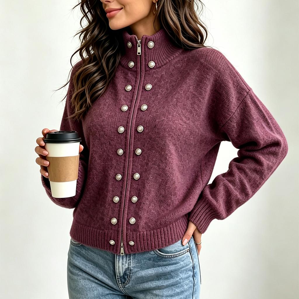 Cardigan a manica lunga in maglia da donna con colore e vestibilità larga per abbigliamento casual