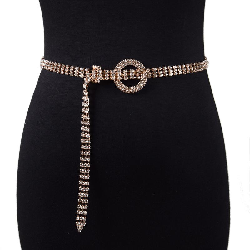 Gold And Silver Rhinestone Thin Belt Fashion Women Elegant Waist Chain With Heart Buckle Belt Skirts Jeans Accessories