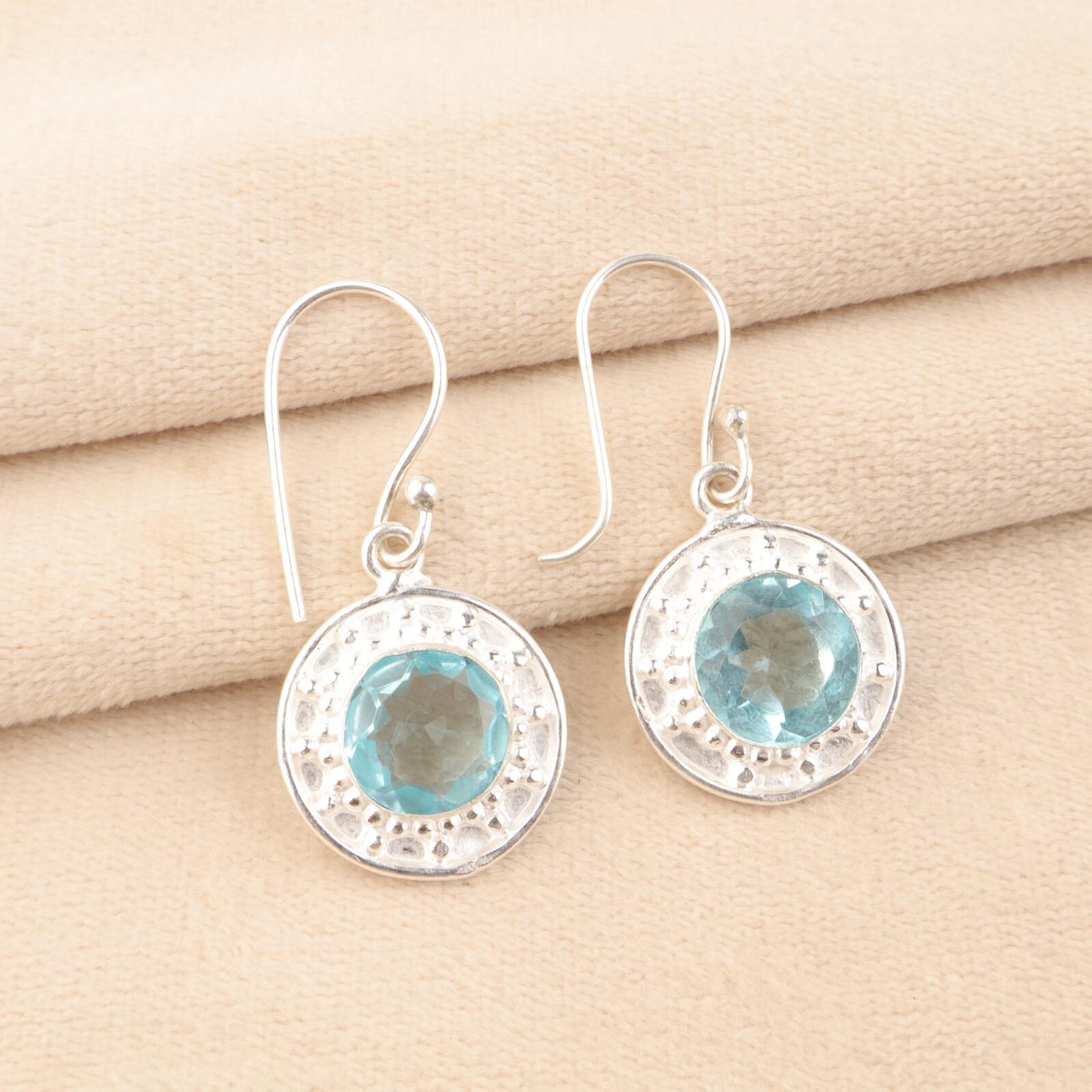 

Драгоценный камень Голубой Топаз Небо 925 Стерлинговое Серебро Ювелирные Изделия Ручной Работы Серьги 1.5 Для Нее EE-153-11