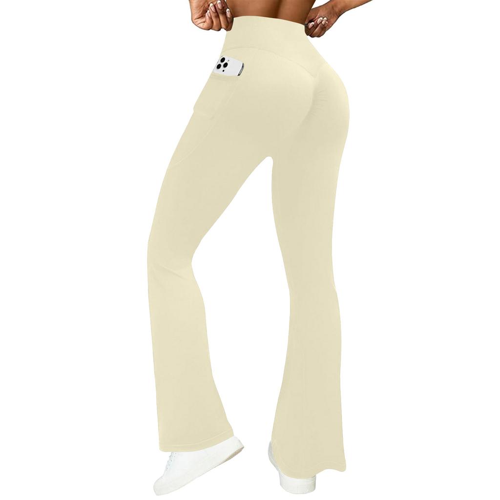 Damen Yoga-Hose mit hoher Taille und weitem Bein mit Taschen
