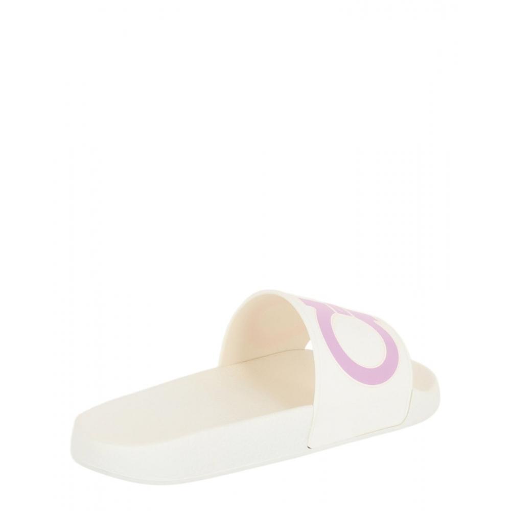 Salvatore Ferragamo Groovy Dual Gancini Slides White