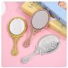 European Style Cross Handle Retro Oval Handheld Makeup Mirror