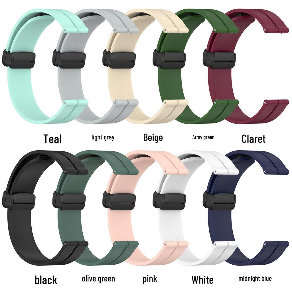 Compatible 20mm Magnetic Folding Buckle Silicone Watch Strap for Samsung Active2 (Fits 22mm Folding Buckle).