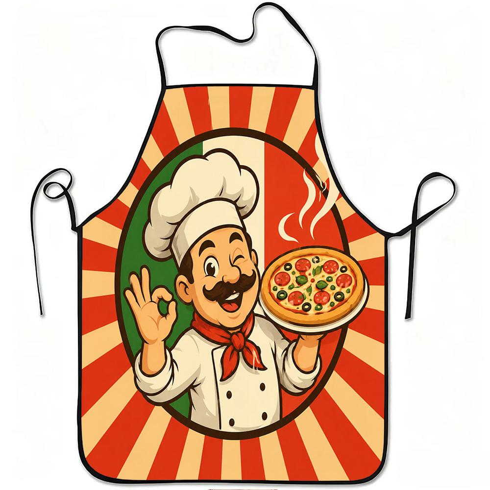1pc Italian Chef Pizza Print Apron, Durable and Easy to Clean, Adjustable Waistband, Polyester Material, for Kitchen Cooking, Gardening, Orchard Picki