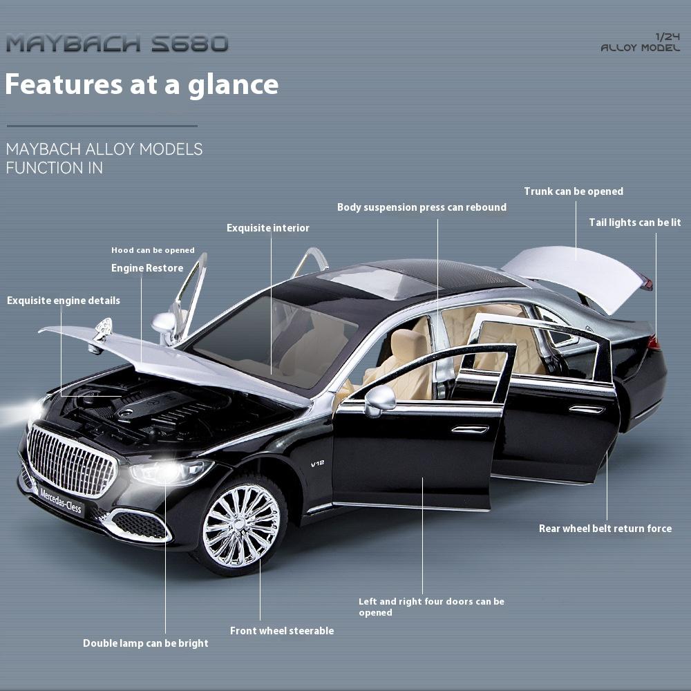 1/24 Benz Maybach S680 Alloy Car Diecast Metal Model Sound & Light Toy Car Central Control Ornaments Collect Kids Toys