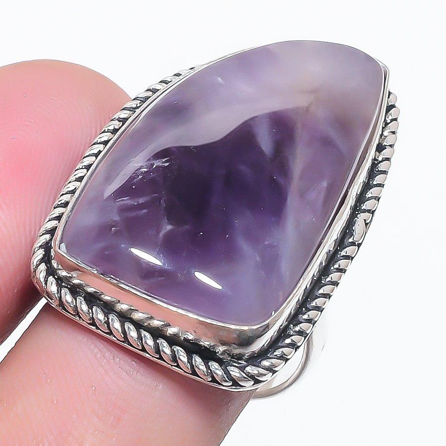 Natural Sage Amethyst Gemstone 925 Sterling Silver Jewelry Ring Size 8 g2Z16