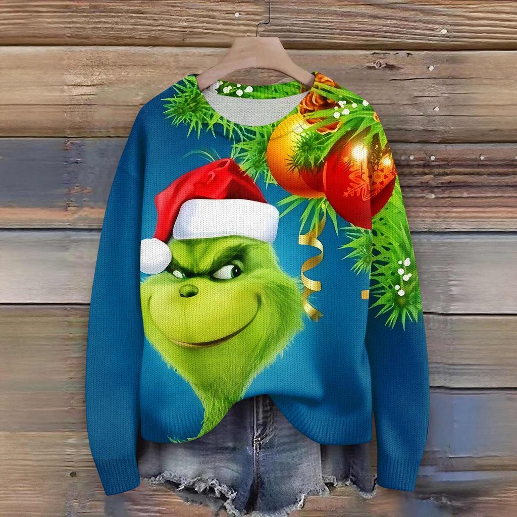 Truien met lange mouwen voor dames O-hals casual schattige print gebreide oversized trui