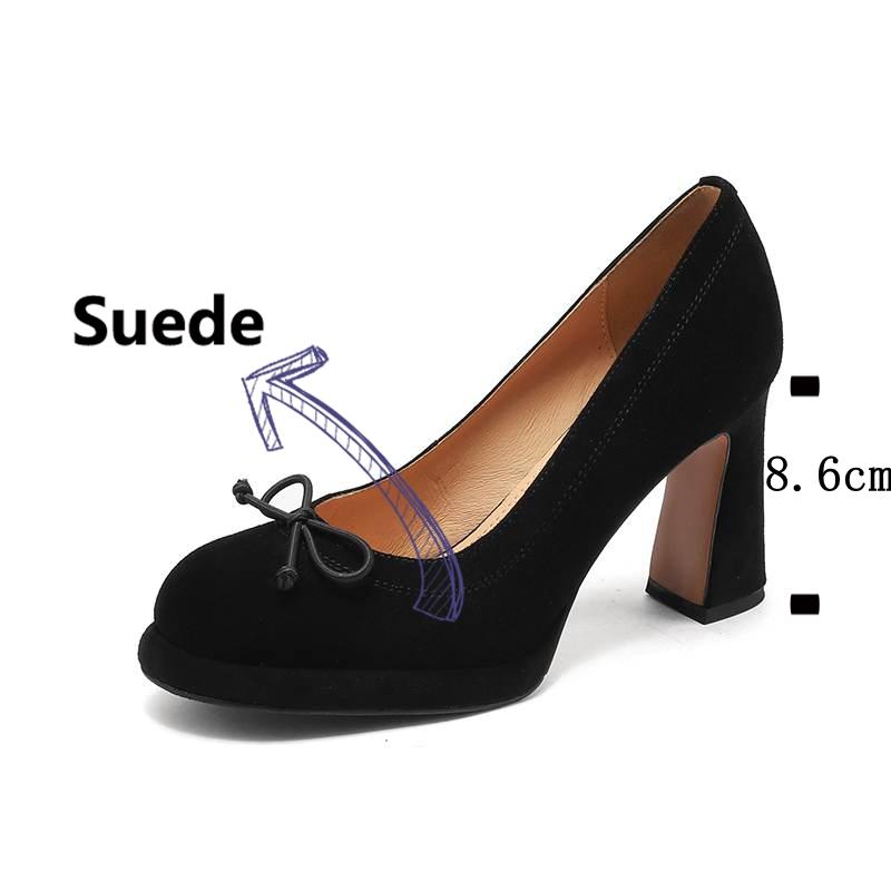 

Krazing Pot Замшевые туфли из овчины с круглым носком и бантом-бабочкой, размер 41, на массивном супервысоком каблуке, слипоны, офисные, винтажные, осенние туфли-лодочки 41