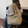 Solid Color Cotton Padded Shoulder Bag Korean Style Nylon Handbag Bow Tote Bag Office Worker