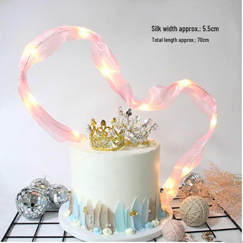 Luminous Silk Bow Cake Decoration Insert - Moldable Iron Ribbon for Birthday Baking